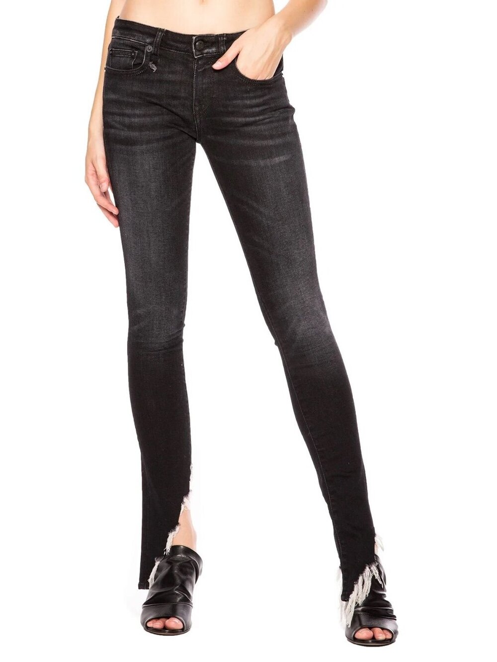 R13 Kate Skinny Angled Hem Jeans Women's 26 Black Stretch Denim